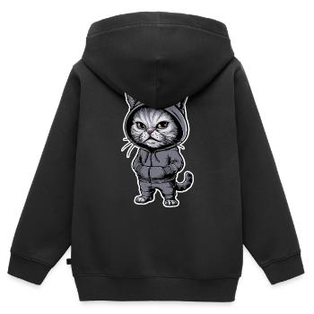 Ärgerliche Böse Katze Grummelige Katze - Kinder Premium Organic Zip Hoodie - Schwarz - Hinten - AI Model Kid Male (0cm)