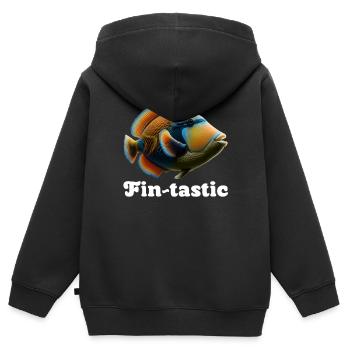 Baliste de récif hawaïen Humuhumunukunukuapua’a - Sweat Premium à capuche zippé enfant bio - noir - Dos - AI Model Kid Male (0cm)