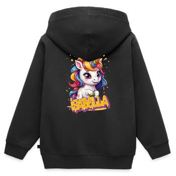 ISABELLA - Beautiful Girl Name with Cute Unicorn - Kids Premium Organic Zip-up Hoodie - black - Back - AI Model Kid Male (0cm)