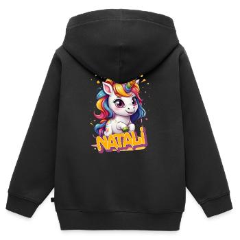 NATALI - Schöner Mädchen Name mit süßem Einhorn - Kinder Premium Organic Zip Hoodie - Schwarz - Hinten - AI Model Kid Male (0cm)
