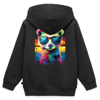Frettchen Tierhalter Sonnenbrille Sonnenuntergang - Kinder Premium Organic Zip Hoodie - Schwarz - Hinten - AI Model Kid Male (0cm)