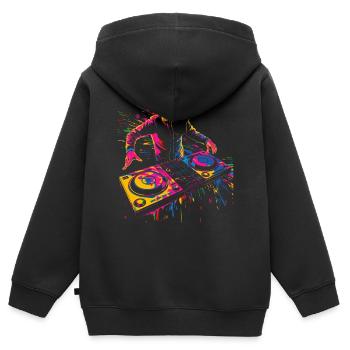 Dj Disc Jockey Plattenspieler Pop Art - Kinder Premium Organic Zip Hoodie - Schwarz - Hinten - AI Model Kid Male (0cm)