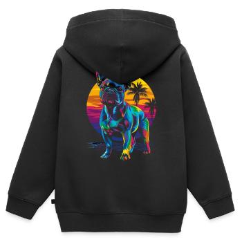 Bouledogue français Frenchie chien plage Bain de soleil - Sweat Premium à capuche zippé enfant bio - noir - Dos - AI Model Kid Male (0cm)