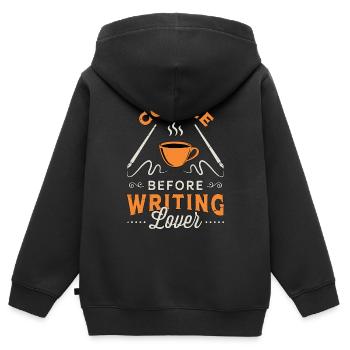 Writing Lover Coffee Before Novelist Coffee Lover - Kinder Premium Organic Zip Hoodie - Schwarz - Hinten - AI Model Kid Male (0cm)