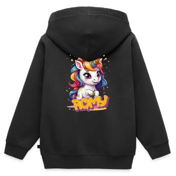 ROMY - Schöner Mädchen Name mit süßem Einhorn - Kinder Premium Organic Zip Hoodie - Schwarz - Hinten - AI Model Kid Male (0cm)
