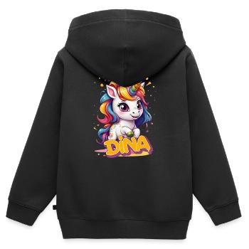 DINA - Beau prénom de fille avec une jolie licorne - Sweat Premium à capuche zippé enfant bio - noir - Dos - AI Model Kid Male (0cm)