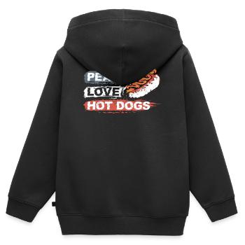 Hot Dog Adult Girl Peace Love Hot - Kinder Premium Organic Zip Hoodie - Schwarz - Hinten - AI Model Kid Male (0cm)