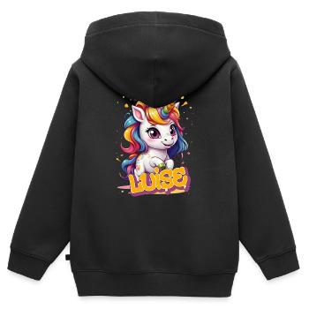 LUISE - Beautiful girl name with cute unicorn - Kids Premium Organic Zip-up Hoodie - black - Back - AI Model Kid Male (0cm)