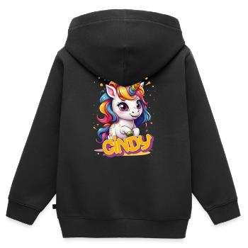 CINDY - Schöner Mädchen Name mit süßem Einhorn - Kinder Premium Organic Zip Hoodie - Schwarz - Hinten - AI Model Kid Male (0cm)