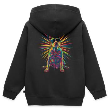 American Bull Terrier chien lunettes de soleil Pop Art - Sweat Premium à capuche zippé enfant bio - noir - Dos - AI Model Kid Male (0cm)