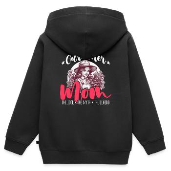 Maman jardinière L’idole Le mythe Le jardin biologique - Sweat Premium à capuche zippé enfant bio - noir - Dos - AI Model Kid Male (0cm)