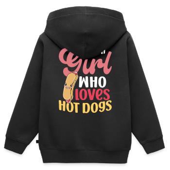 Hot Dog Adult Girl Just A Girl Who - Kinder Premium Organic Zip Hoodie - Schwarz - Hinten - AI Model Kid Male (0cm)