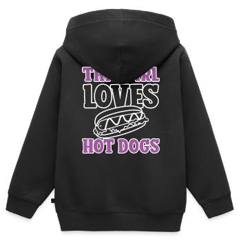 Hot Dog Adult Girl This Girl Loves - Kinder Premium Organic Zip Hoodie - Schwarz - Hinten - AI Model Kid Male (0cm)