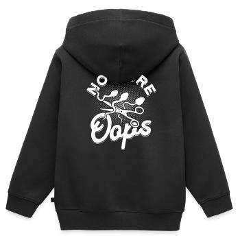 Vasectomie Plus Oups - Sweat Premium à capuche zippé enfant bio - noir - Dos - AI Model Kid Male (0cm)