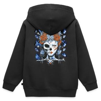 Totenkopf Schmetterlinge Skull Schädel - Kinder Premium Organic Zip Hoodie - Schwarz - Hinten - AI Model Kid Male (0cm)