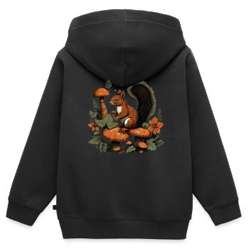 Herbst Eichhörnchen auf Orange Pilz Wald Szene - Kinder Premium Organic Zip Hoodie - Schwarz - Hinten - AI Model Kid Male (0cm)