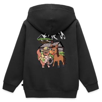 Chat Sauvage Ouest Nature Enfant Enfants Cavalier Âne - Sweat Premium à capuche zippé enfant bio - noir - Dos - AI Model Kid Male (0cm)