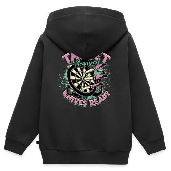 Messerwurf Target Acuired Knives Ready - Kinder Premium Organic Zip Hoodie - Schwarz - Hinten - AI Model Kid Male (0cm)