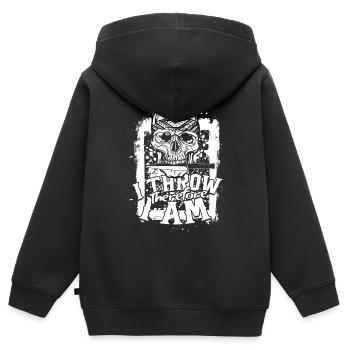 Lancer de couteau Je lance donc je suis - Sweat Premium à capuche zippé enfant bio - noir - Dos - AI Model Kid Male (0cm)