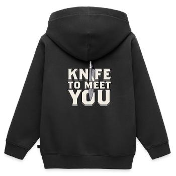 Couteau Lanceur de Couteaux Pour Vous rencontrer - Sweat Premium à capuche zippé enfant bio - noir - Dos - AI Model Kid Male (0cm)