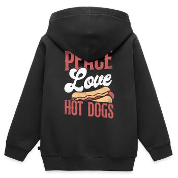 Hot Dog Adult Girl Peace Love Hot - Kinder Premium Organic Zip Hoodie - Schwarz - Hinten - AI Model Kid Male (0cm)