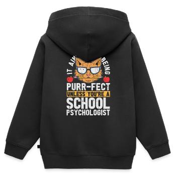 School Psych It Ain't Easy Being Purr-Fect Teacher - Kids Premium Organic Zip-up Hoodie - black - Back - AI Model Kid Male (0cm)