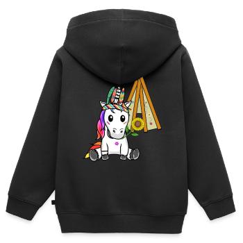 Licorne Tipi Hippie Licornes Chaman Tournesol - Sweat Premium à capuche zippé enfant bio - noir - Dos - AI Model Kid Male (0cm)