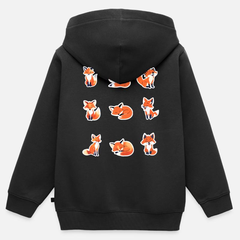 Petits renards - Renards mignons - Sweat Premium à capuche zippé enfant bio - noir