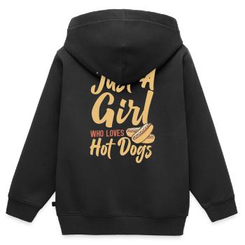 Hot Dog Adult Girl Just A Girl Who - Kinder Premium Organic Zip Hoodie - Schwarz - Hinten - AI Model Kid Male (0cm)