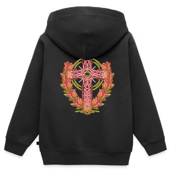 Croix Roses Croix Croix Jésus Dieu - Sweat Premium à capuche zippé enfant bio - noir - Dos - AI Model Kid Male (0cm)