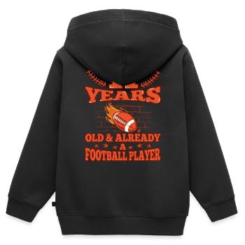 11ème anniversaire Garçon football 11 ans - Sweat Premium à capuche zippé enfant bio - noir - Dos - AI Model Kid Male (0cm)
