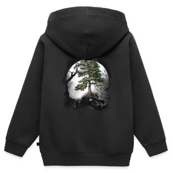 Forêt Nature sauvage Conifères Forêt Arbre Pin Halloween Arbres - Sweat Premium à capuche zippé enfant bio - noir - Dos - AI Model Kid Male (0cm)