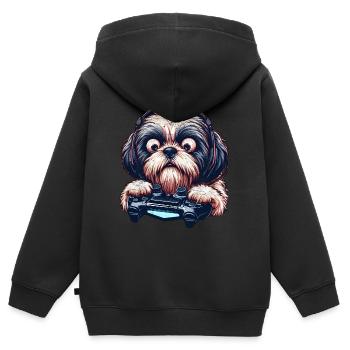 Cooles Design für Shih Tzu und Computerspiele - Kinder Premium Organic Zip Hoodie - Schwarz - Hinten - AI Model Kid Male (0cm)