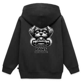 Crazy Shih Tsu chien gamefreak gamers - Sweat Premium à capuche zippé enfant bio - noir - Dos - AI Model Kid Male (0cm)