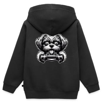 Crazy Shih Tsu chien gamefreak gamers - Sweat Premium à capuche zippé enfant bio - noir - Dos - AI Model Kid Male (0cm)