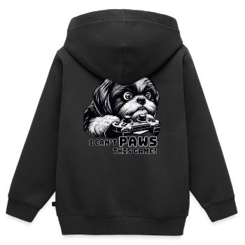 Amateur de ShihTzu, maniaque des jeux vidéo, joueurs - Sweat Premium à capuche zippé enfant bio - noir - Dos - AI Model Kid Male (0cm)