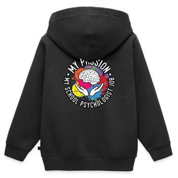 Psychologue scolaire Ma passion Mon psychothérapeute scolaire - Sweat Premium à capuche zippé enfant bio - noir - Dos - AI Model Kid Male (0cm)