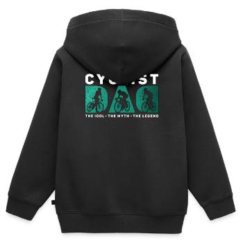 Papa cycliste L’idole Le mythe Le vététiste - Sweat Premium à capuche zippé enfant bio - noir - Dos - AI Model Kid Male (0cm)