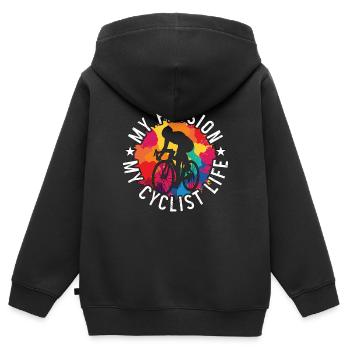 Cyclist My Passion My Cyclist Life Mountain Biking - Kinder Premium Organic Zip Hoodie - Schwarz - Hinten - AI Model Kid Male (0cm)