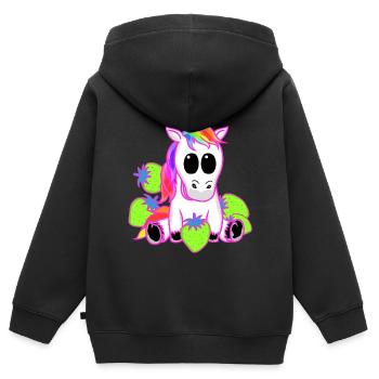 Licorne Licornes Fraise Princesse Animal Mythique - Sweat Premium à capuche zippé enfant bio - noir - Dos - AI Model Kid Male (0cm)
