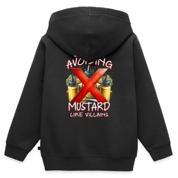 Allergie à la moutarde ici : éviter la moutarde - Sweat Premium à capuche zippé enfant bio - noir - Dos - AI Model Kid Male (0cm)