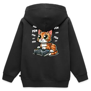 Video Game Gamer Zocken Katze Pew Computer Lustig - Kinder Premium Organic Zip Hoodie - Schwarz - Hinten - AI Model Kid Male (0cm)