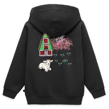 Joyeuses Pâques Agneau Schaff Pâques Nature Printemps - Sweat Premium à capuche zippé enfant bio - noir - Dos - AI Model Kid Male (0cm)