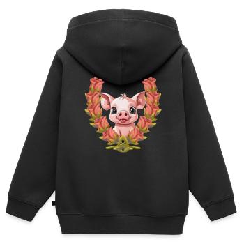 Schwein Glücksbringer Geburtstagsgeschenk - Kinder Premium Organic Zip Hoodie - Schwarz - Hinten - AI Model Kid Male (0cm)