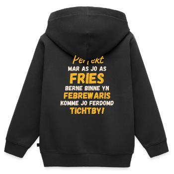 Design de chemise d’anniversaire frisonne né en février - Sweat Premium à capuche zippé enfant bio - noir - Dos - AI Model Kid Male (0cm)