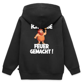 Ich hab Feuer gemacht für alle Männer - Kinder Premium Organic Zip Hoodie - Schwarz - Hinten - AI Model Kid Male (0cm)