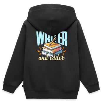 Écrivain et éditeur Littérature Bookworm Éditeur de livres - Sweat Premium à capuche zippé enfant bio - noir - Dos - AI Model Kid Male (0cm)