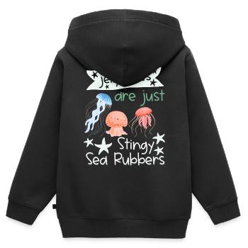 Quallen sind nur geizige Meeresgummis Lustige Qual - Kinder Premium Organic Zip Hoodie - Schwarz - Hinten - AI Model Kid Male (0cm)