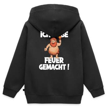 Ich hab Feuer gemacht für alle Männer - Kinder Premium Organic Zip Hoodie - Schwarz - Hinten - AI Model Kid Male (0cm)