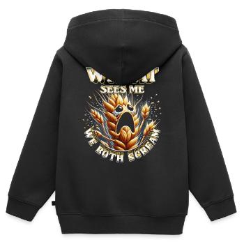 Allergie au blé Le blé me voit, nous crions tous les deux - Sweat Premium à capuche zippé enfant bio - noir - Dos - AI Model Kid Male (0cm)